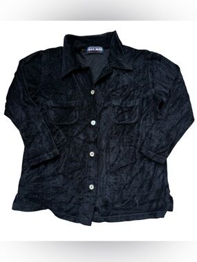 VTG Black Velour Button Up Top Soft Knit Minimalist Y2K Collared Shirt Italy M